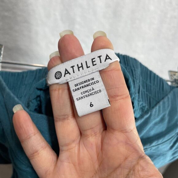 Athleta Playa Linen Wide Leg Crop Pants Elastic Waist BOREALIS Green Teal Size 6 - Picture 10 of 13